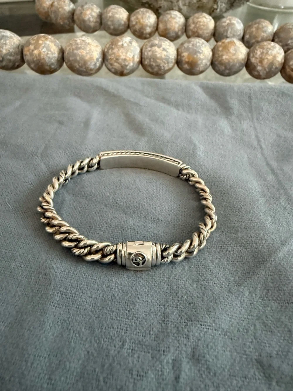 David Yurman Silver 'Love' Cable ID Bracelet - Picture 8 of 12